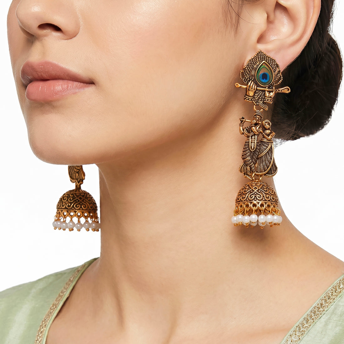 PRAO Earrings Anti-Tarnish Radha Krishna Antique Jhumka