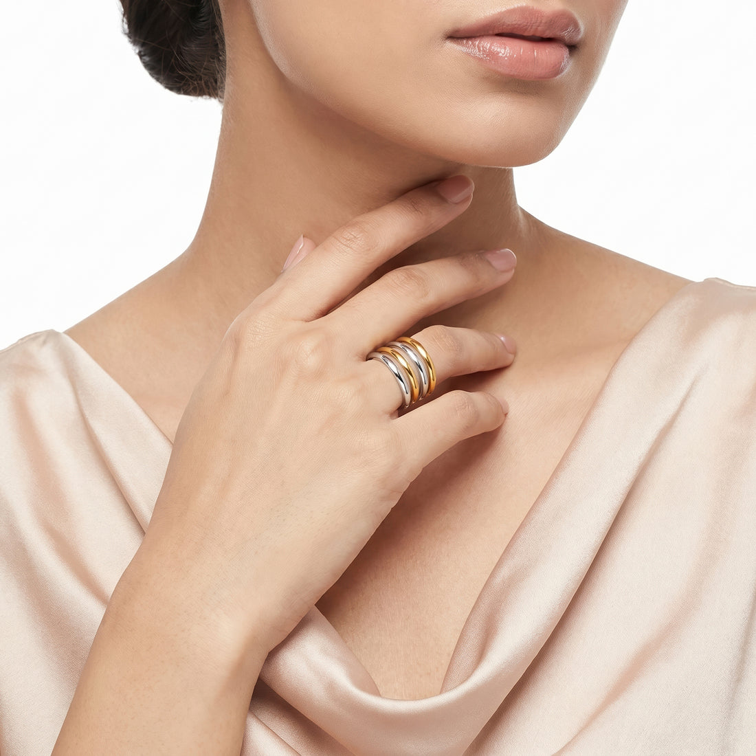 PRAO Ring Anti-Tarnish Stacked Dual-Tone (Adjustable Size)