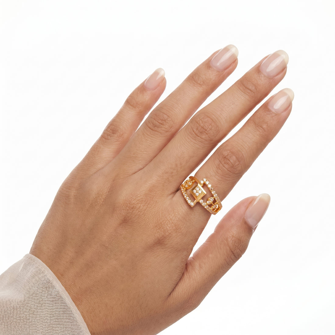 PRAO Ring Anti-Tarnish Geometric Crystal Cluster Band (Adjustable Size)