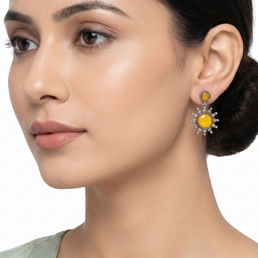 PRAO Earrings Anti-Tarnish Yellow Sunburst Drop