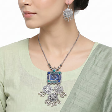 PRAO Necklace Anti-Tarnish Oxidized Enamel Pendant Set With Earrings