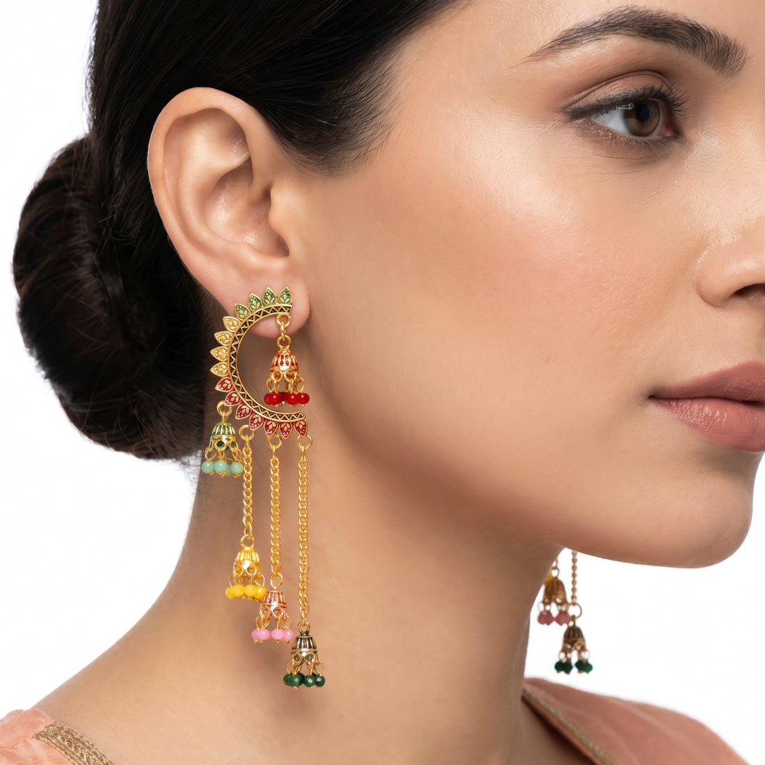 PRAO Earrings Anti-Tarnish Beaded Tassel Jhumka Ear Cuffs