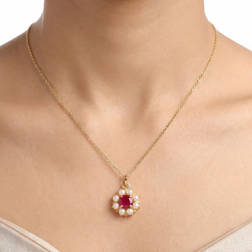 PRAO Necklace Anti-Tarnish Ruby Floral Pendant