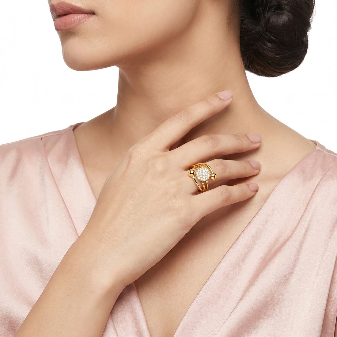 PRAO Ring Anti-Tarnish Pavé Crystal Disc (Adjustable Size)