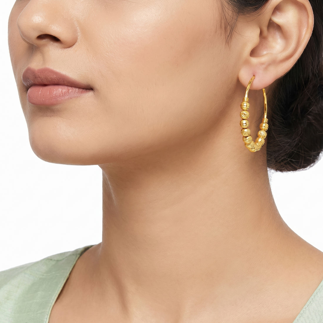 PRAO Earrings Anti-Tarnish Diamond Cut Bead Hoops
