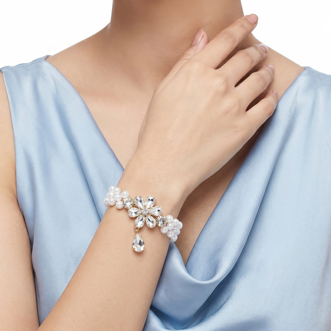 PRAO Bracelet Anti-Tarnish Double-Strand Floral Pearl (Adjustable Size)
