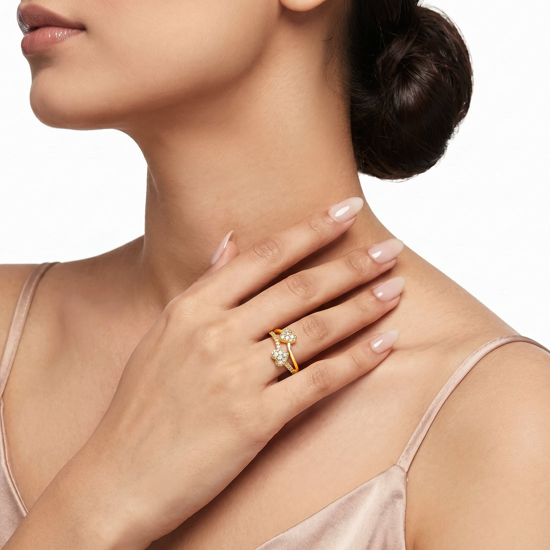 PRAO Ring Anti-Tarnish Crystal Heart Bypass (Adjustable Size)