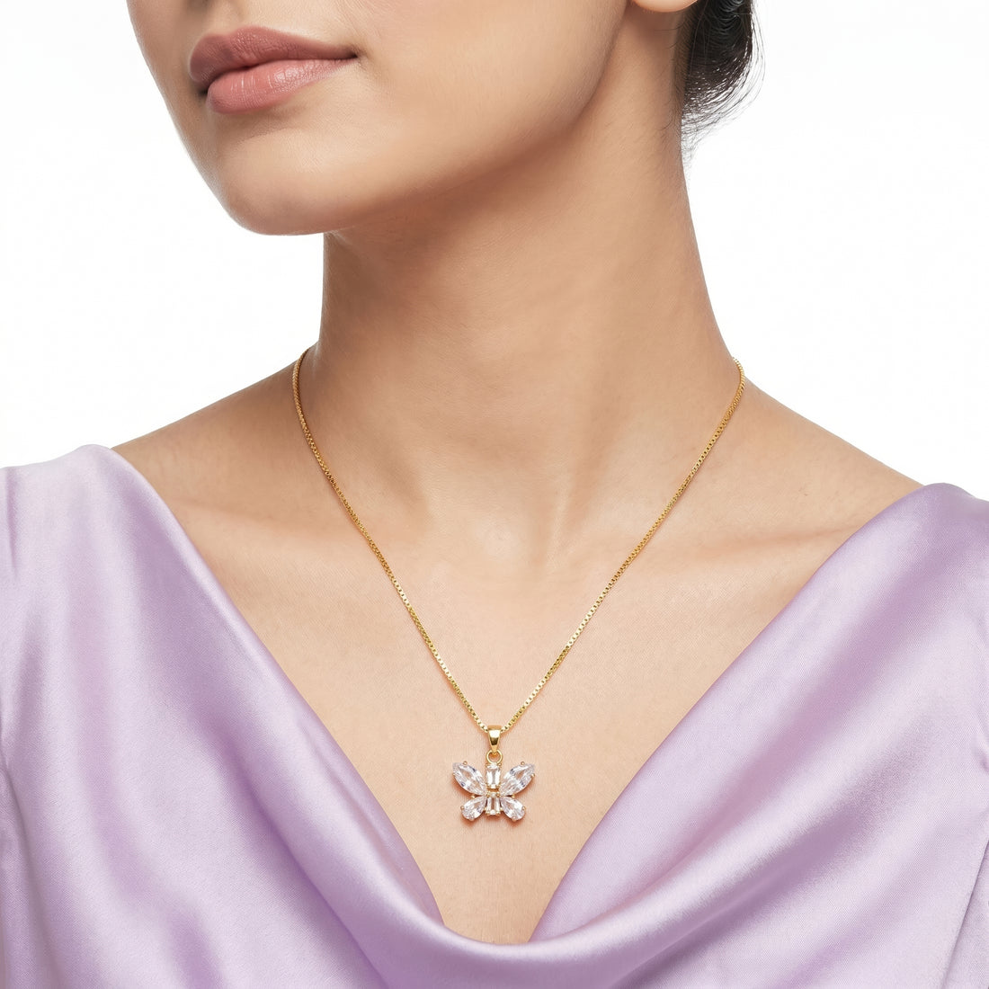 PRAO Necklace Anti-Tarnish Butterfly Crystal Box Chain