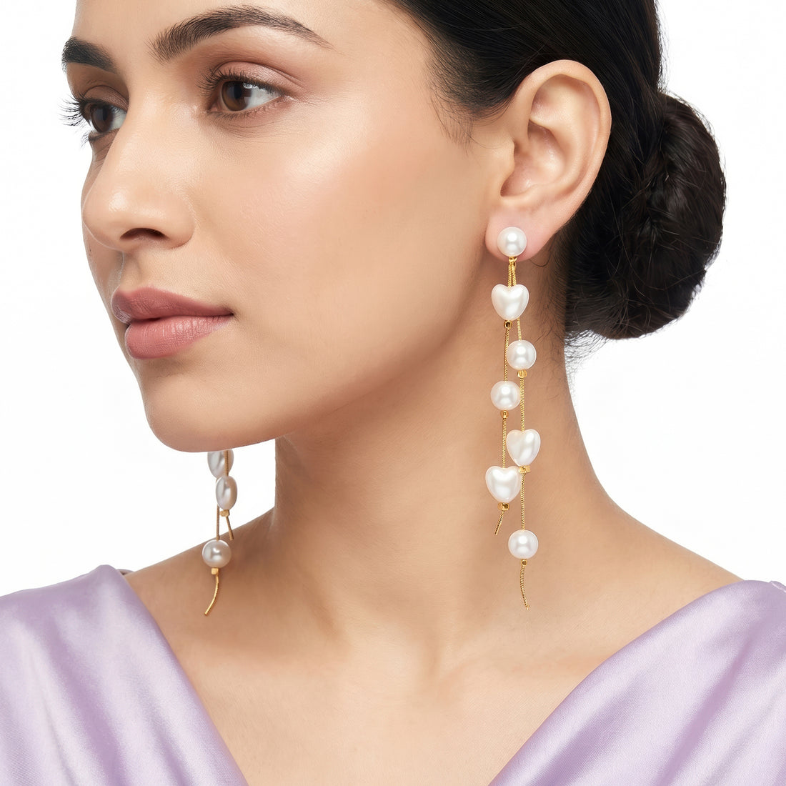 PRAO Earrings Anti-Tarnish Pearl Heart Drop