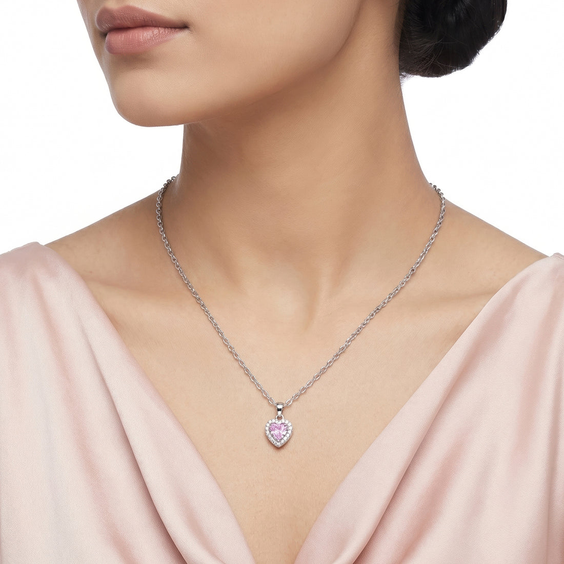 PRAO Necklace Anti-Tarnish Pink Heart Stone Pendant