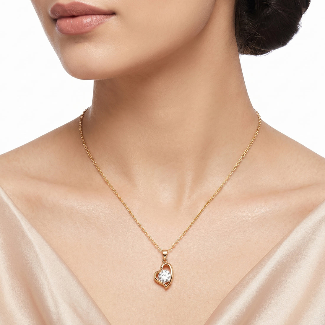 PRAO Necklace Anti-Tarnish Open Heart Crystal Pendant