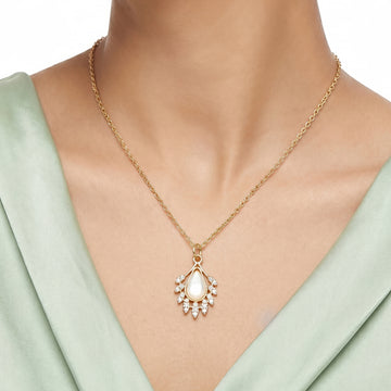 PRAO Necklace Anti-Tarnish Monalisa Stone Teardrop Pendant