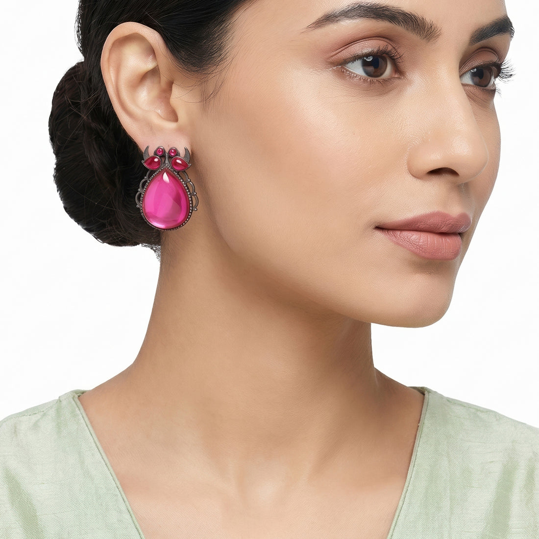 PRAO Earrings Anti-Tarnish Fuchsia Pink Bird Detail