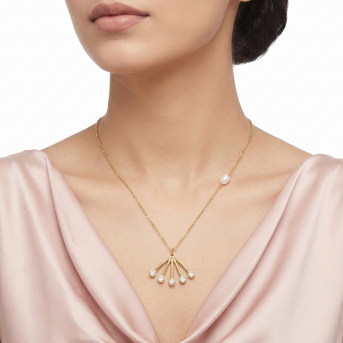PRAO Necklace Anti-Tarnish Minimalist Pearl Fan Pendant