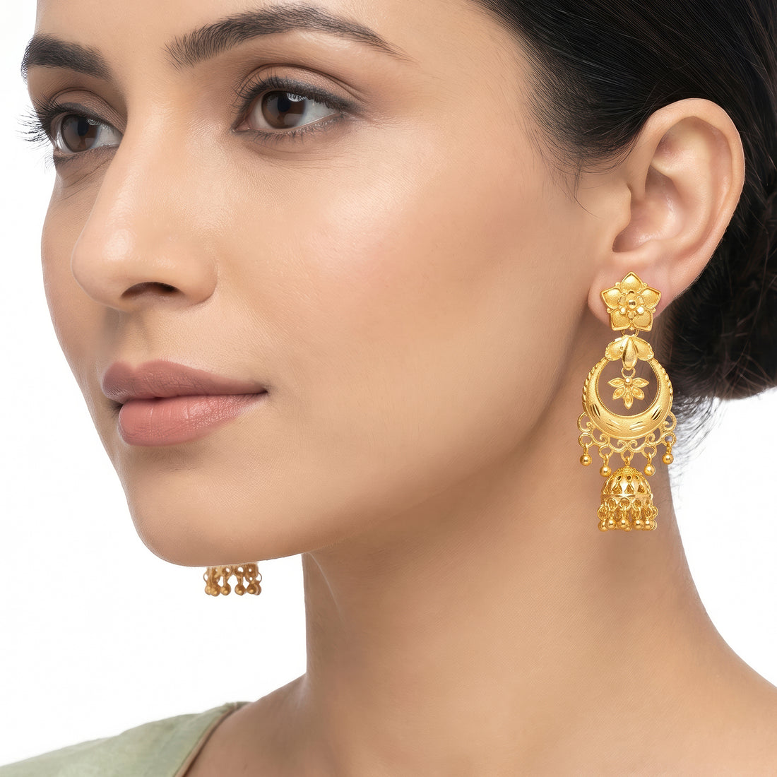 PRAO Earrings Anti-Tarnish Crescent Floral Jhumka Drop