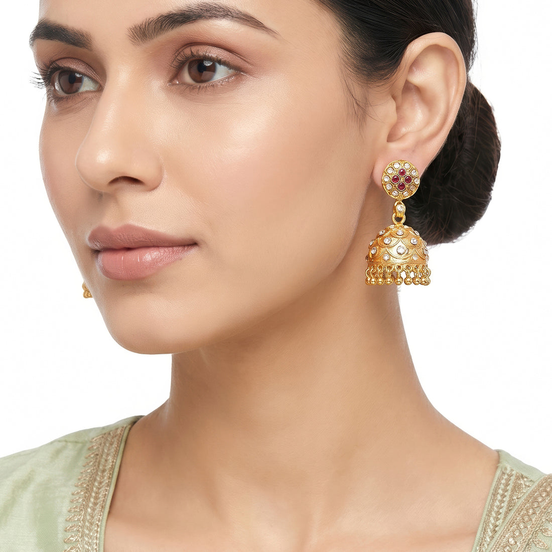 PRAO Earrings Anti-Tarnish Stone Filigree Jhumka