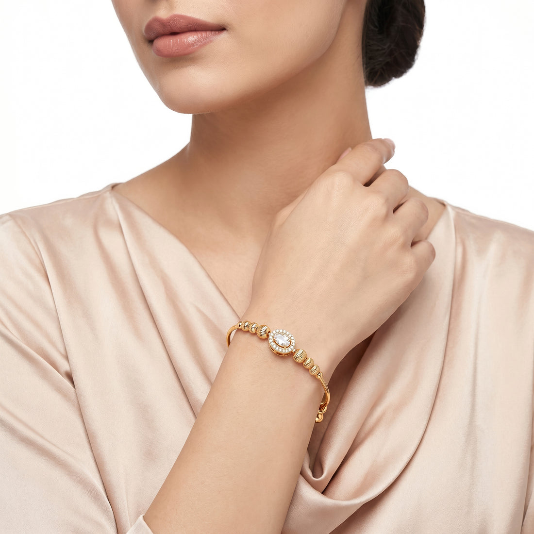 PRAO Bracelet Anti-Tarnish Textured Bead Expander Bangle (Adjustable Size)