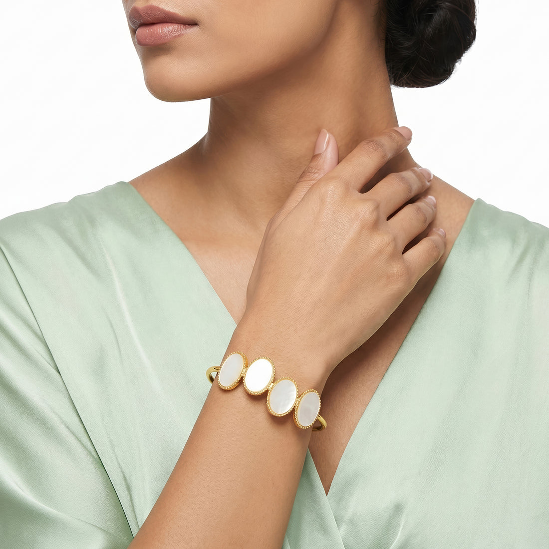 PRAO Bracelet Anti-Tarnish Mother-Of-Pearl Oval Bangle (Adjustable Size)