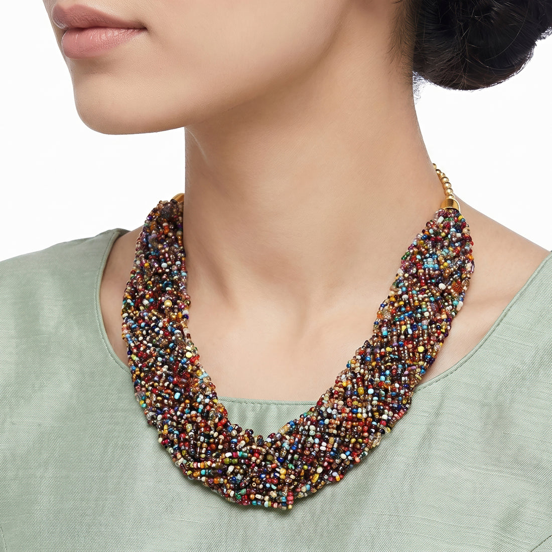 PRAO Necklace Anti-Tarnish Colorful Seed Bead Bib