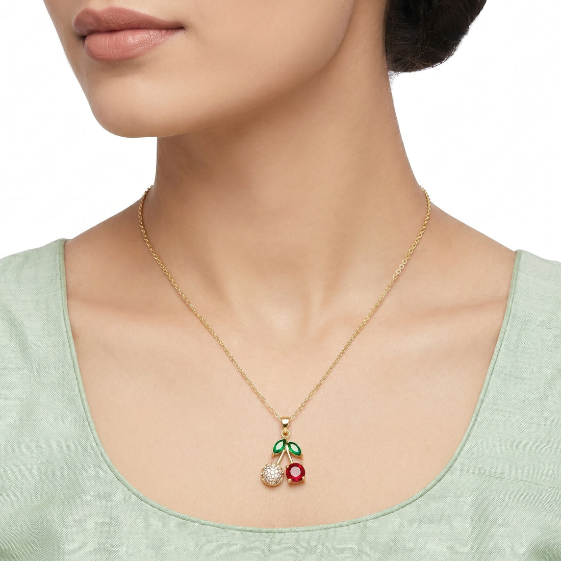 PRAO Necklace Anti-Tarnish Cherry Crystal Pendant