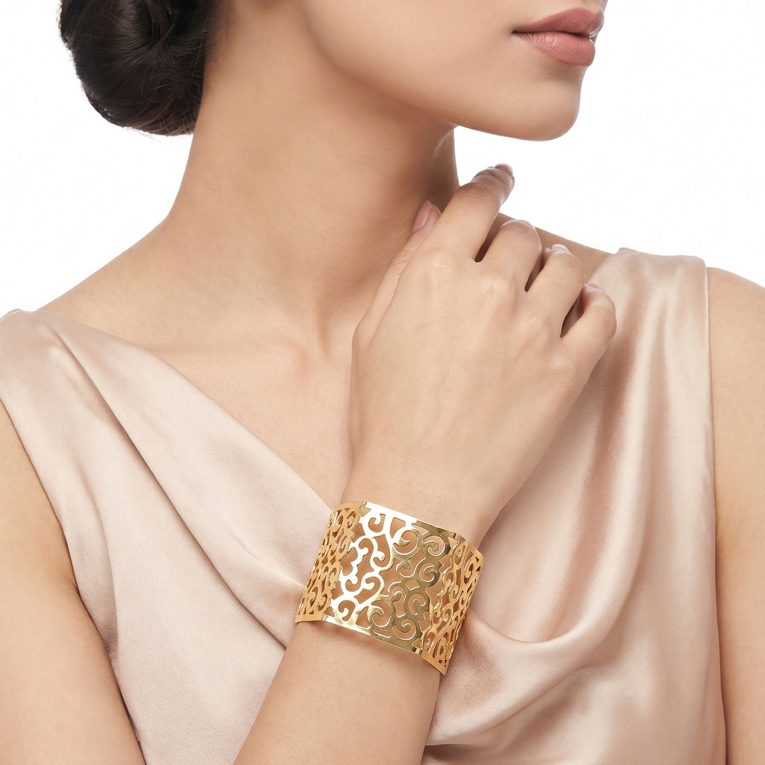 PRAO Bracelet Anti-Tarnish Vintage Scrollwork Wide Cuff (Adjustable Size)