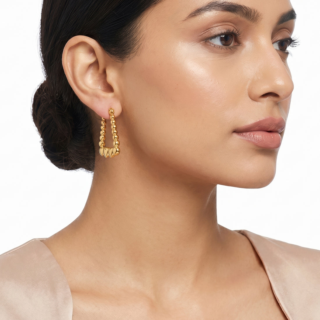 PRAO Earrings Anti-Tarnish Bubbled Heart Rectangle Hoops