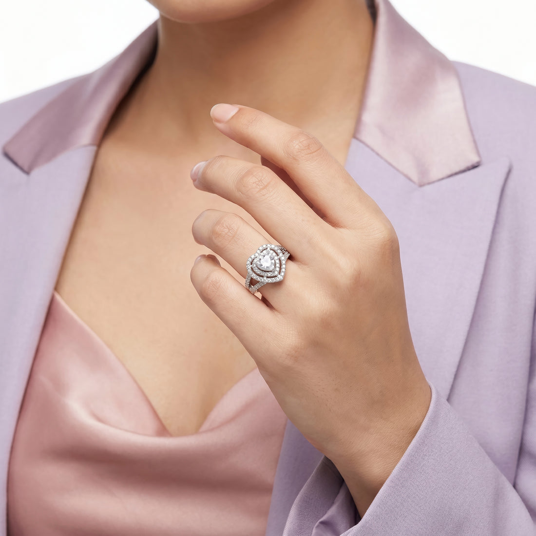 PRAO Ring Anti-Tarnish Heart Crystal Pave (Adjustable Size)