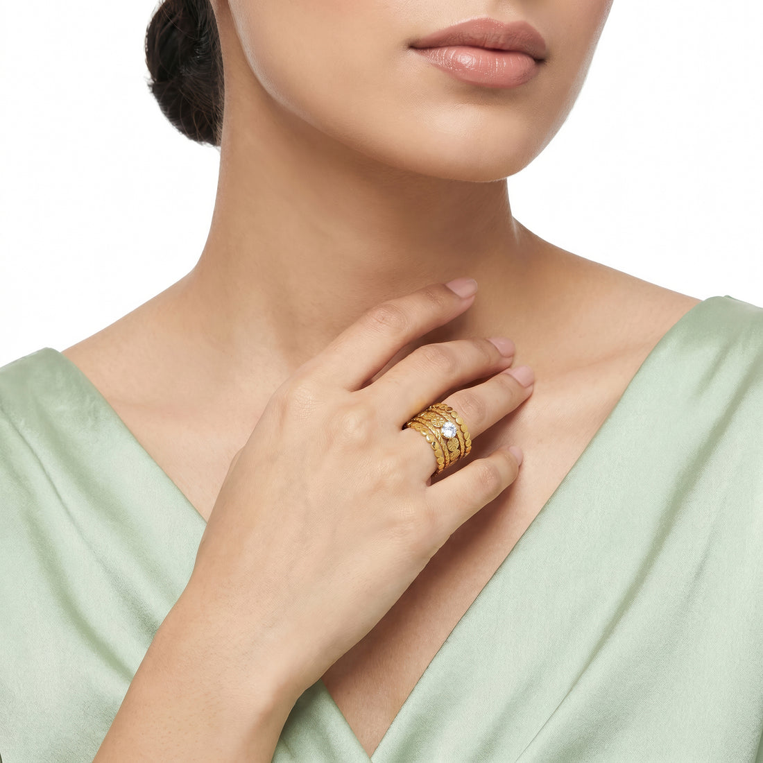 PRAO Ring Anti-Tarnish Mixed Texture Broad Band (Adjustable Size)