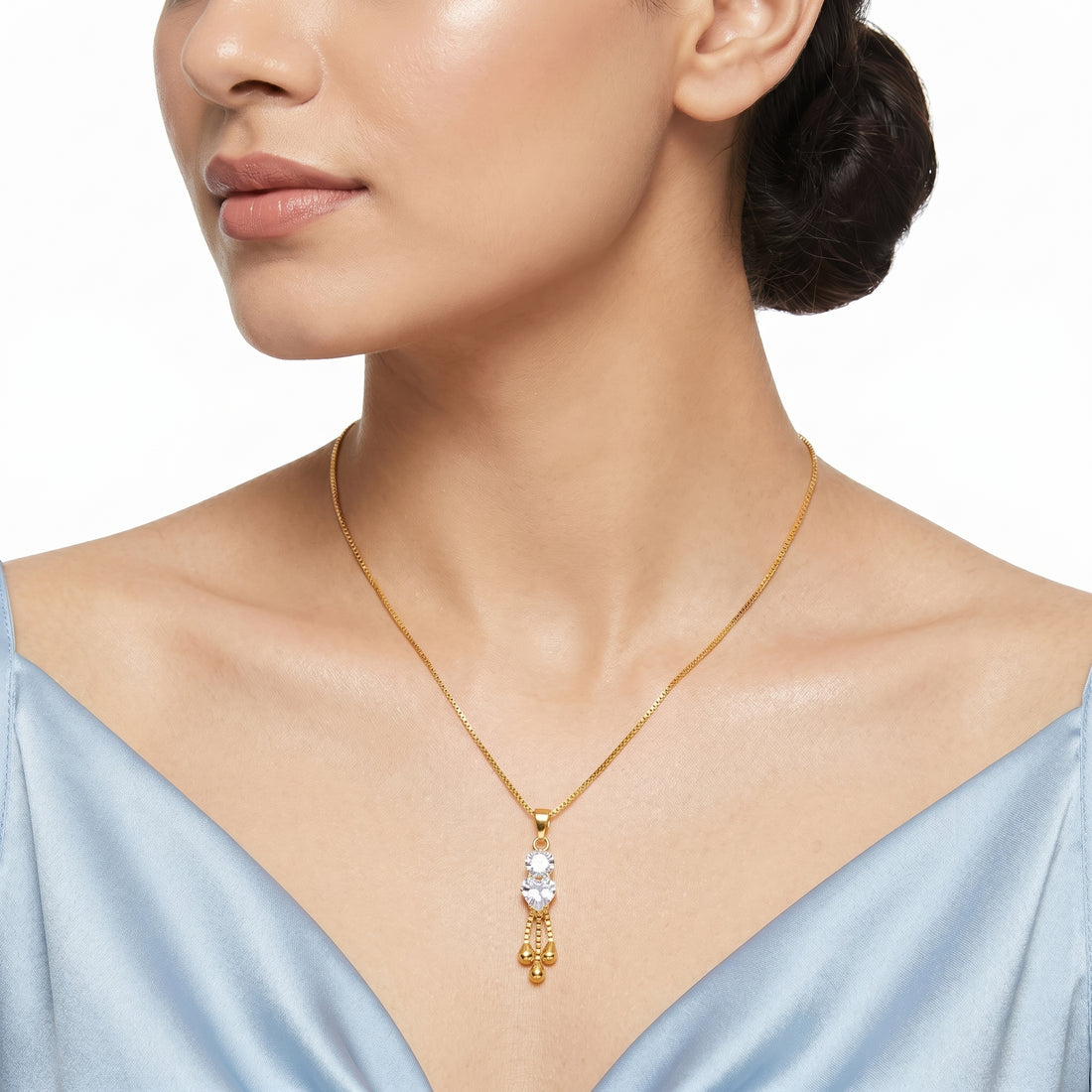 PRAO Necklace Anti-Tarnish Double Crystal Tassel
