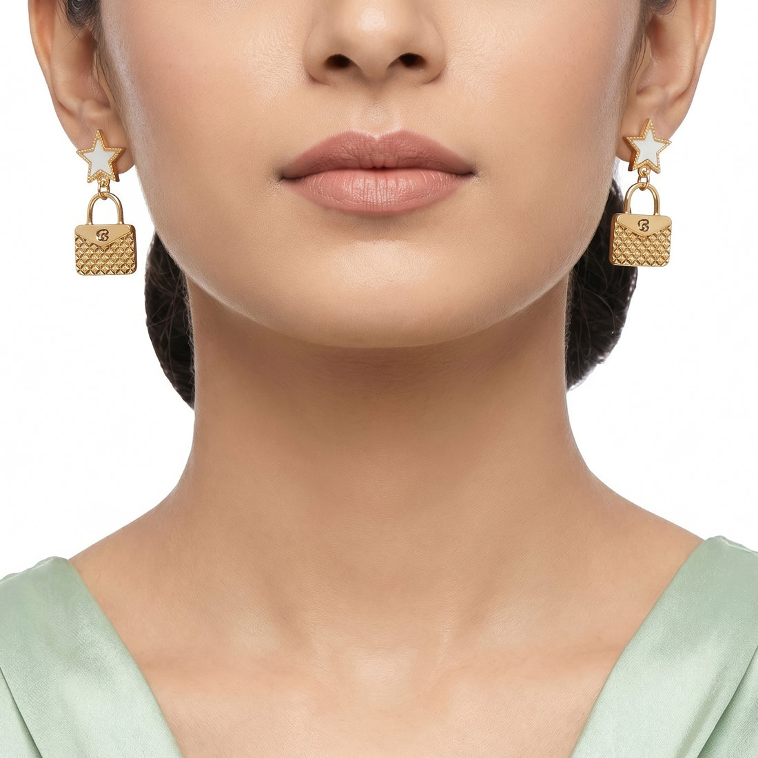 PRAO Earrings Anti-Tarnish Star & Textured Handbag Drop
