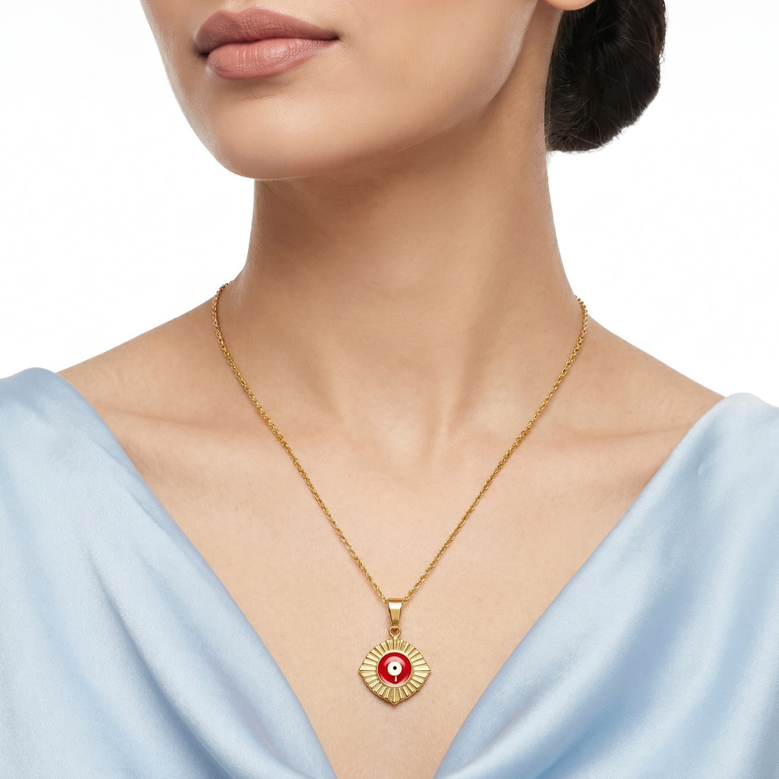 PRAO Necklace Anti-Tarnish Sunburst Evil Eye Pendant