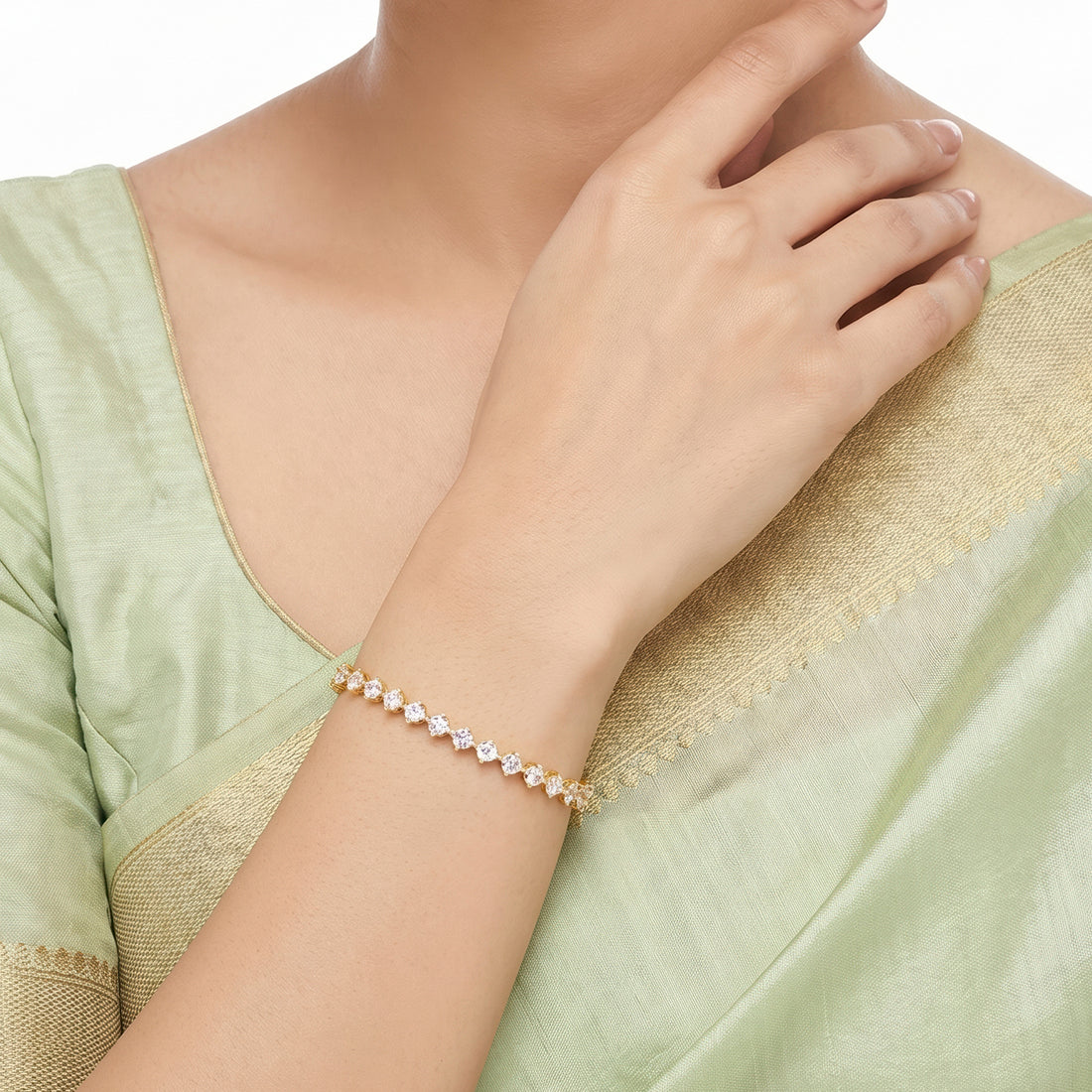 PRAO Bracelet Anti-Tarnish Princess-Cut Crystal Tennis (Adjustable Size)