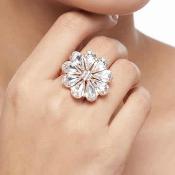 PRAO Ring Anti-Tarnish Clear Floral Crystal (Adjustable Size)