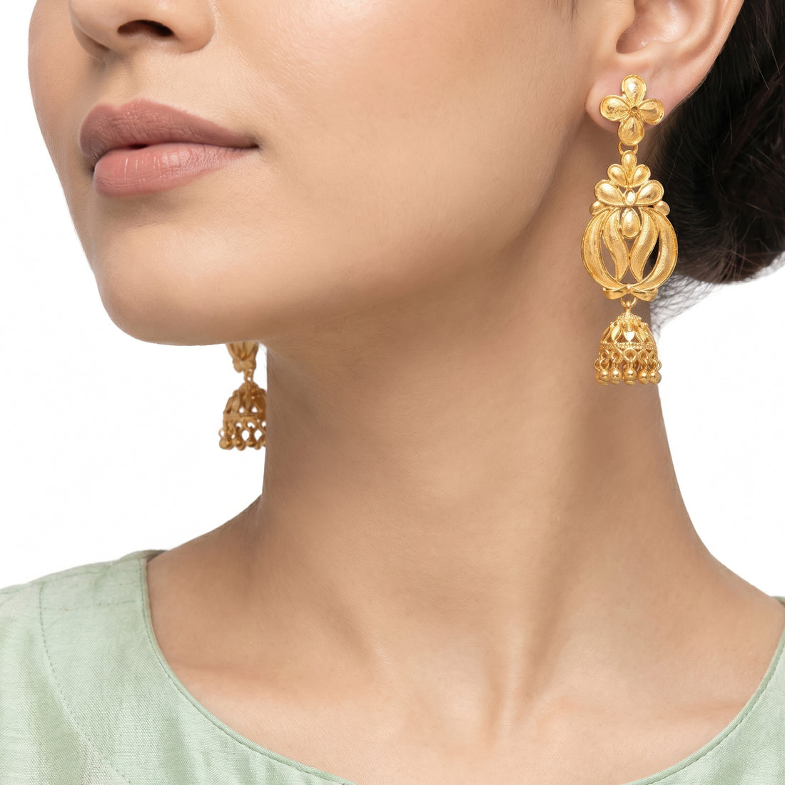 PRAO Earrings Anti-Tarnish Floral Jhumka Drop