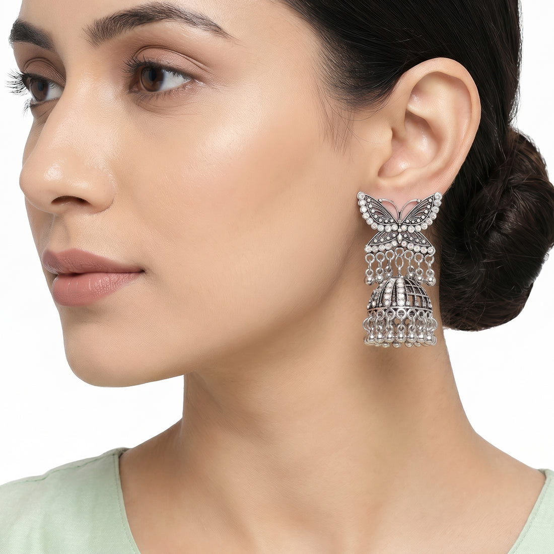 PRAO Earrings Anti-Tarnish Iridescent Butterfly Jhumka