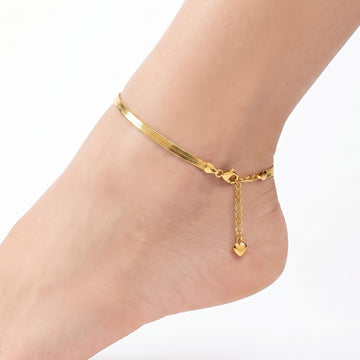 PRAO Anklet Anti-Tarnish Gold-Plated Flat Snake Chain (Adjustable Size)
