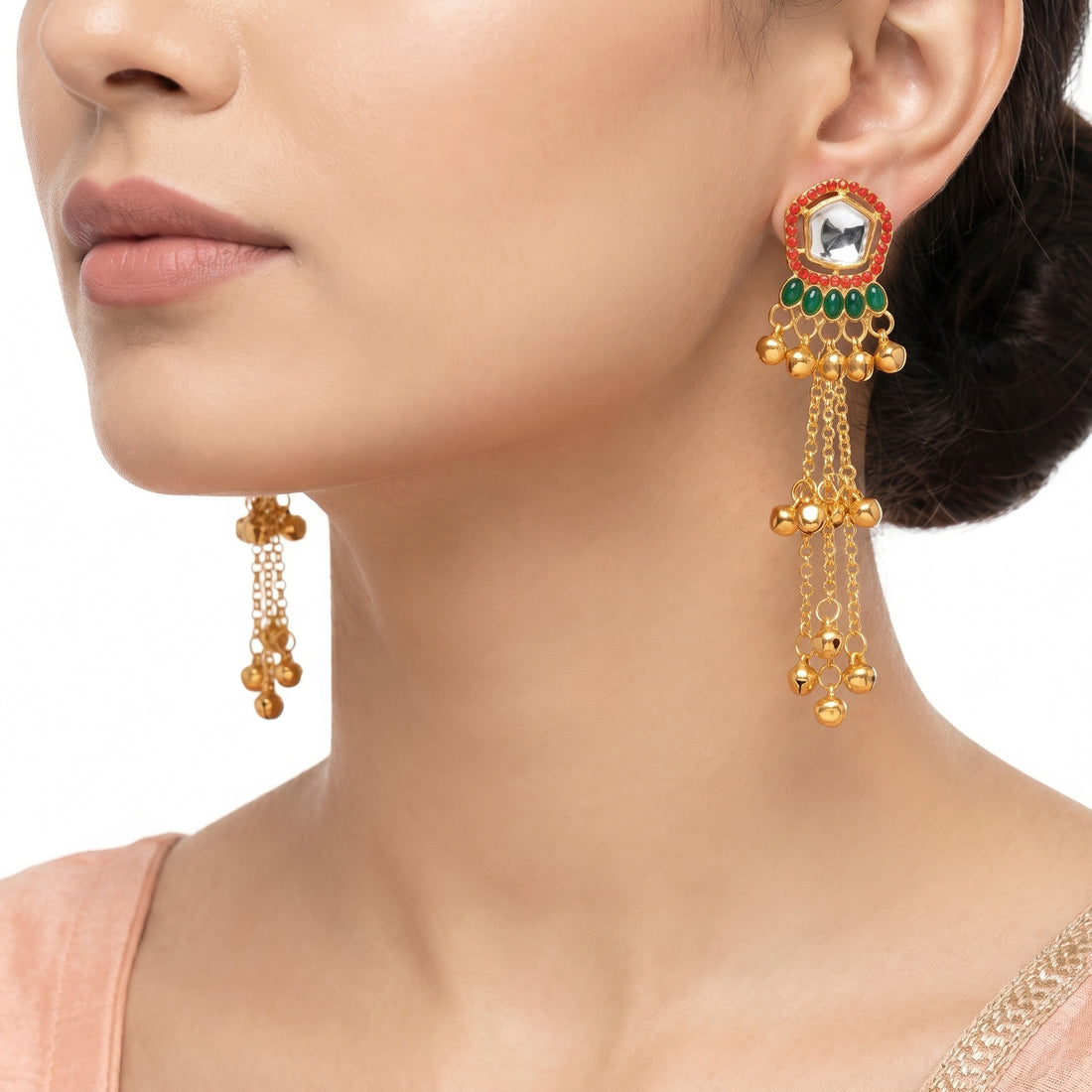 PRAO Earrings Anti-Tarnish Kundan Bell Charm Kashmiri