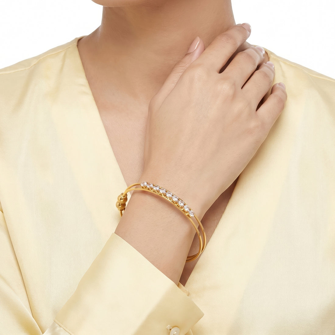PRAO Bracelet Anti-Tarnish Double-Band Crystal Cuff (Adjustable Size)