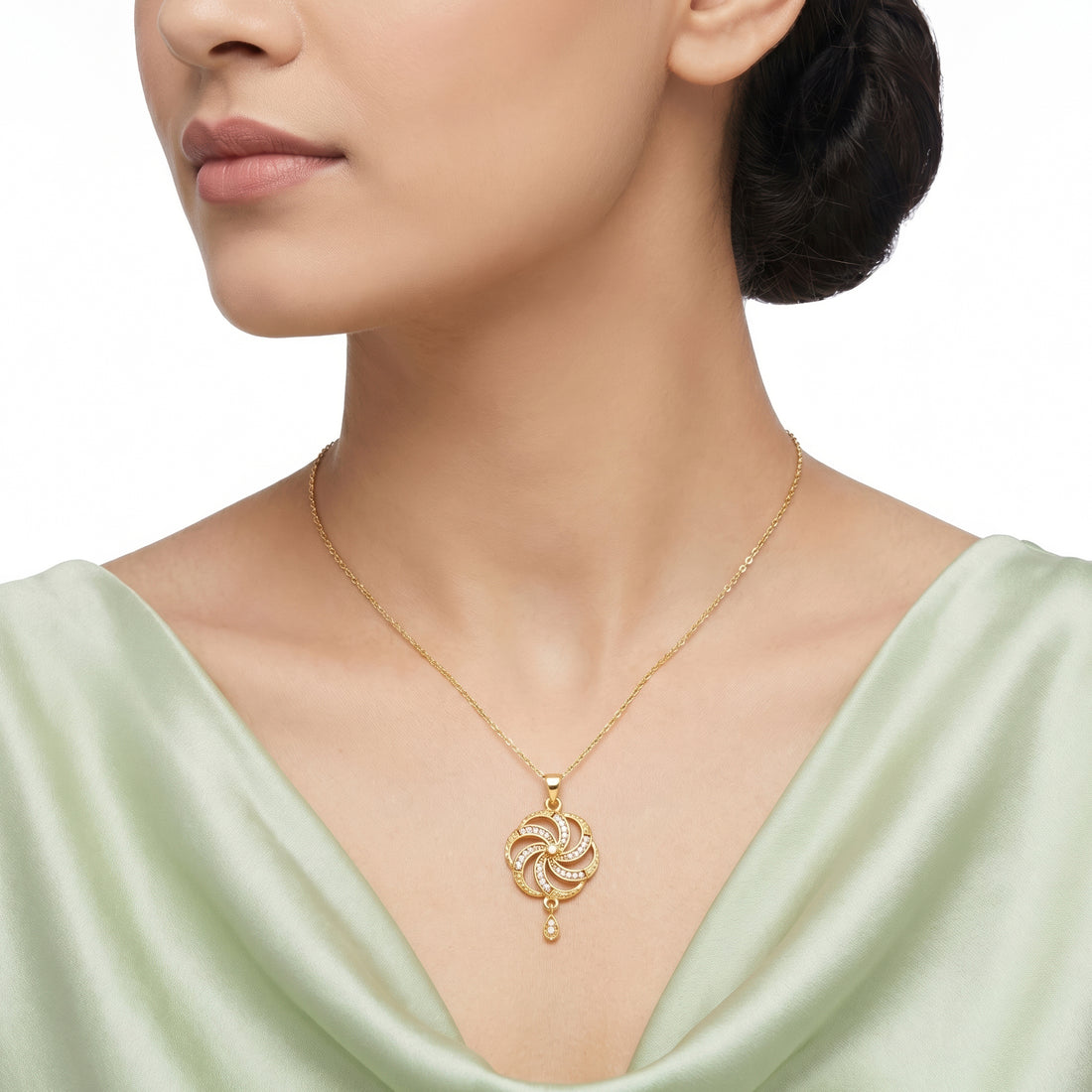PRAO Necklace Anti-Tarnish Crystal Pinwheel Teardrop