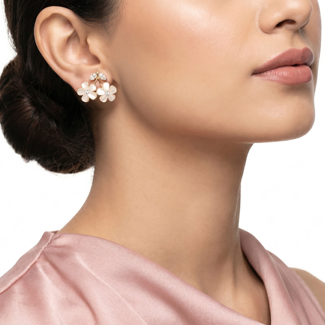 PRAO Earrings Anti-Tarnish Floral Crystal Leaf Studs