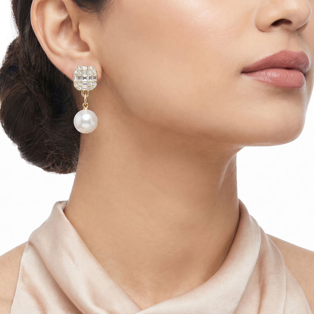 PRAO Earrings Anti-Tarnish Crystal Pearl Drop