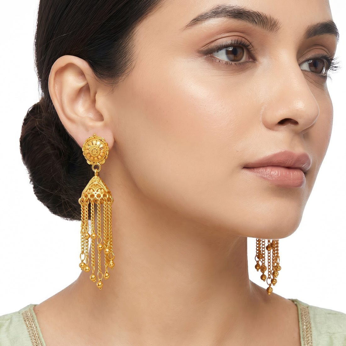 PRAO Earrings Anti-Tarnish Filigree Stud Tassel Drop