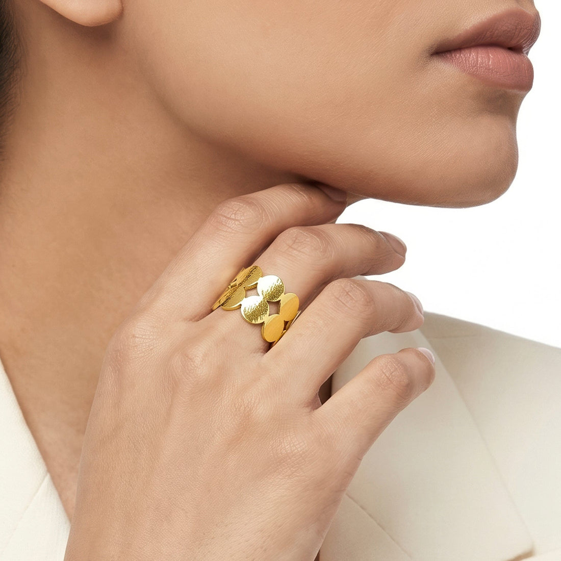 PRAO Ring Anti-Tarnish Hammered Disc (Adjustable Size)
