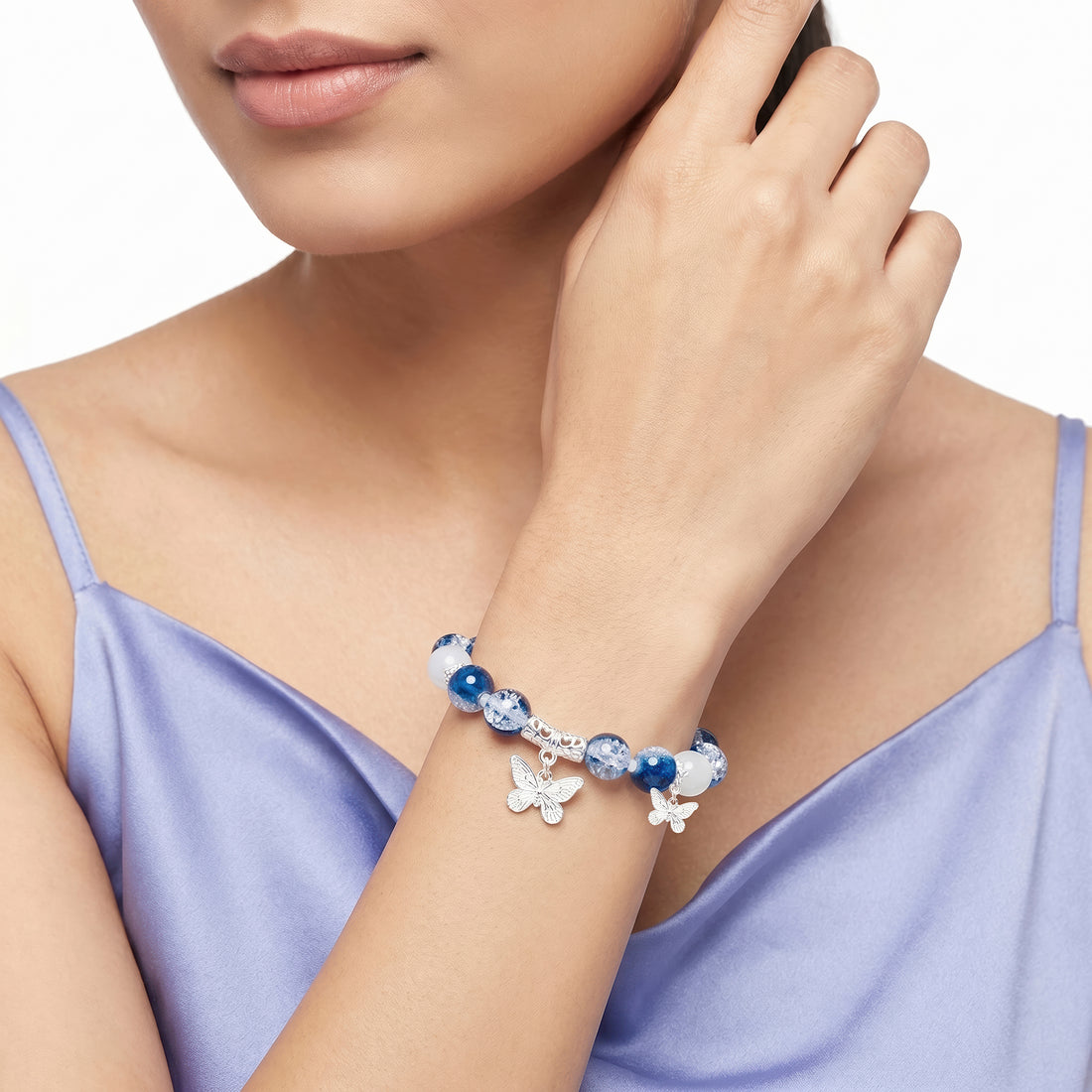 PRAO Bracelet Anti-Tarnish Blue Crackle Butterfly (Adjustable Size)