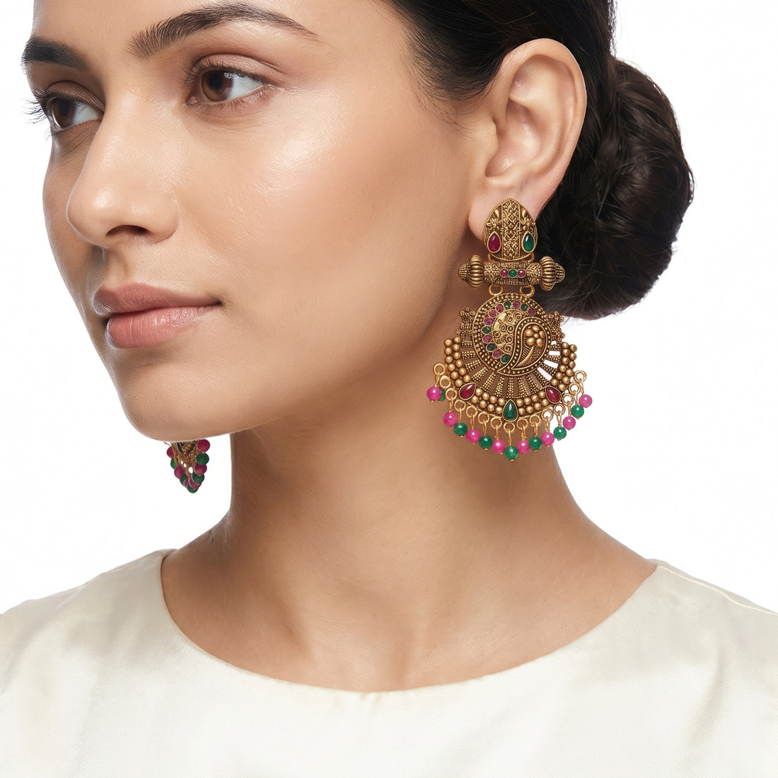 PRAO Earrings Anti-Tarnish Paisley Chandbali Statement