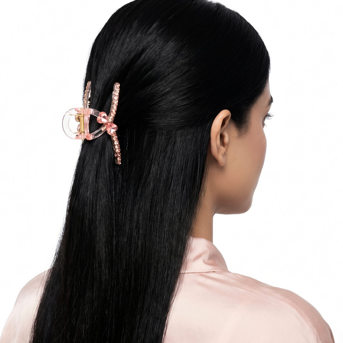 PRAO Hair Claw Clip Anti-Tarnish Peach Rhinestone