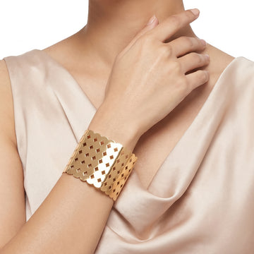 PRAO Bracelet Anti-Tarnish Diamond Lattice Statement Cuff (Adjustable Size)