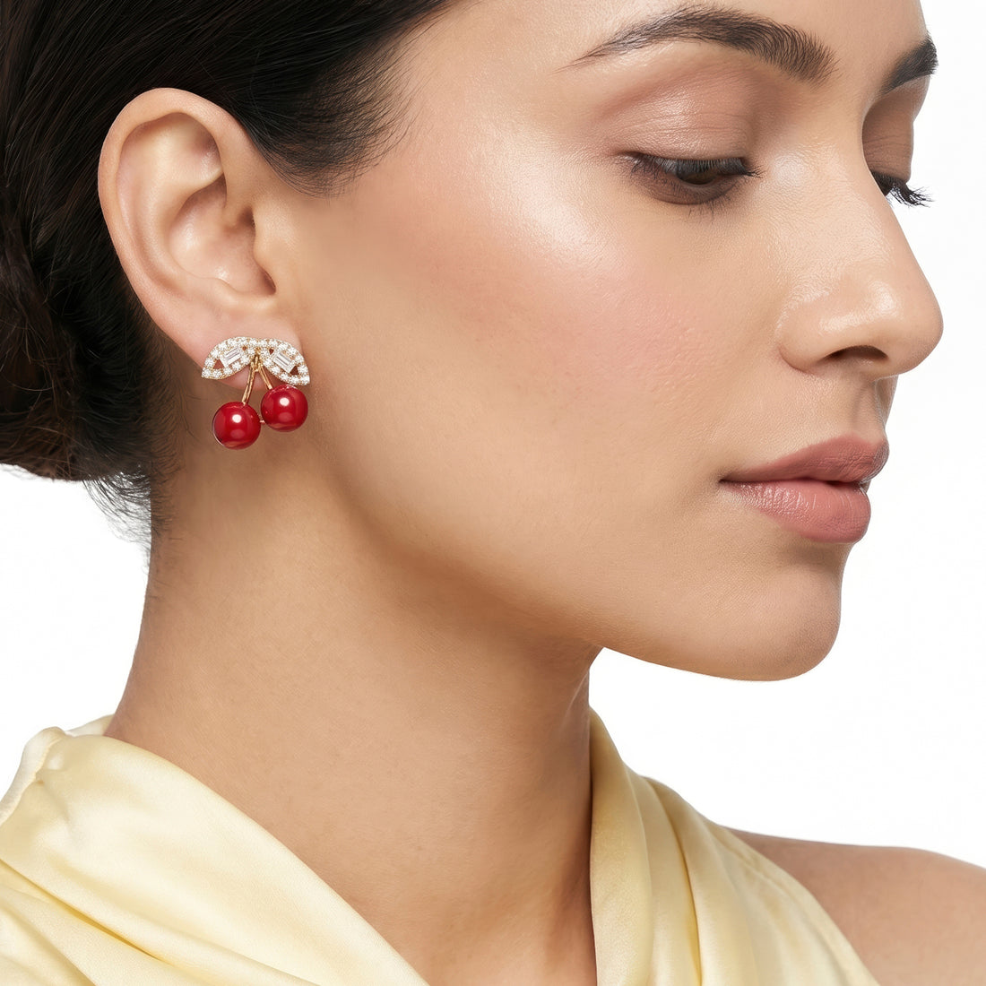PRAO Earrings Anti-Tarnish Cherry Crystal Studs