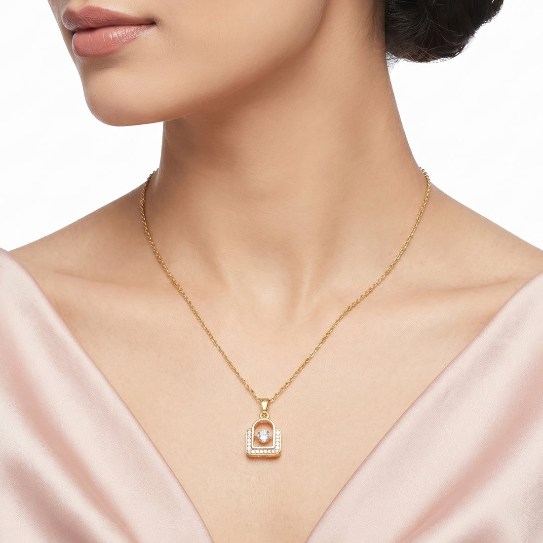 PRAO Necklace Anti-Tarnish Geometric Square Crystal Pendant