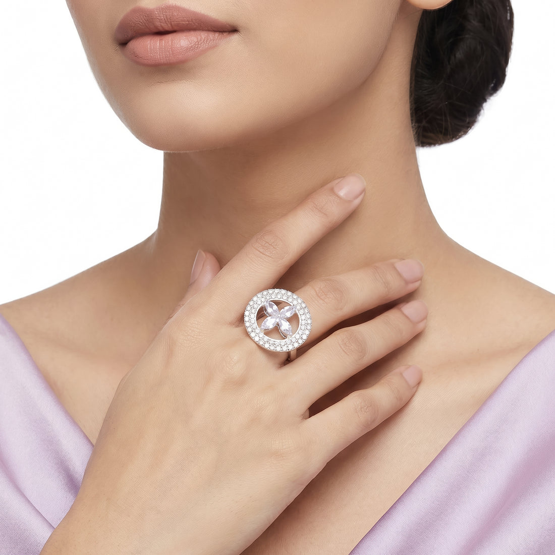 PRAO Ring Anti-Tarnish Blue Marquise Floral Cocktail (Adjustable Size)